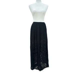 Theory Delva Exhibit Maxi‎ Skirt Pleated Lace Burnout Black Skirt Women's Size 4
